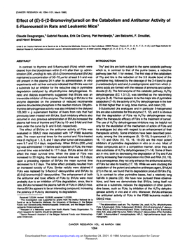 2-Bromovinyl)Uracil on the Catabolism and Antitumor Activity of 5-Fluorouracil in Rats and Leukemic Mice1