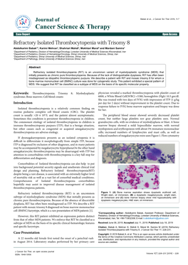 Refractory Isolated Thrombocytopenia with Trisomy 8