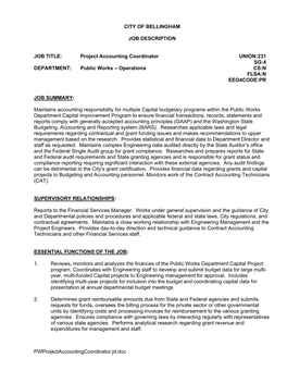Job Description: Project Accounting Coordinator