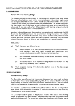 Scrutiny Committee Minutes Relating to Cowes Floating Bridge