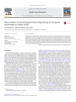 Direct Evidence of Central European Forest Refugia During the Last Glacial Period Based on Mollusc Fossils