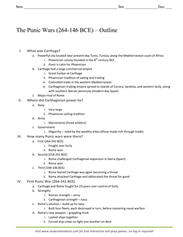 The Punic Wars (264-146 BCE) – Outline