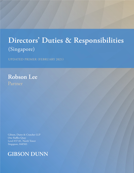 Directors' Duties and Responsibilities in Singapore (February 2021)