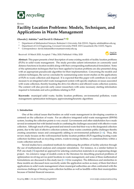 Facility Location Problems: Models, Techniques, and Applications in Waste Management