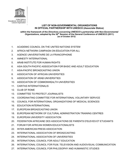 List of Non-Governmental Organizations in Official Partnership