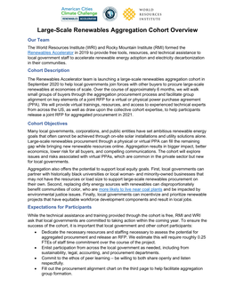 Large-Scale Renewables Aggregation Cohort Overview