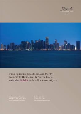 From Spacious Suites to Villas in the Sky, Kempinski Residences & Suites, Doha Embodies High-Life in the Tallest Tower in Qatar