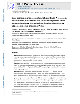 Gene Expression Changes in Glutamate and GABA-A Receptors