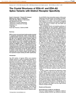 The Crystal Structures of EDA-A1 and EDA-A2: Splice Variants with Distinct Receptor Specificity