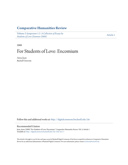 For Students of Love: Encomium Anna Juan Bucknell University