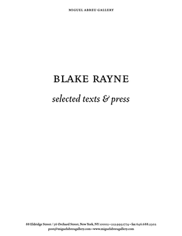 Blake Rayne Selected Texts & Press