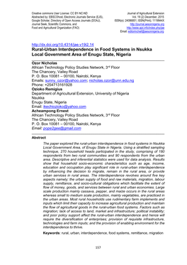 Rural-Urban Interdependence in Food Systems in Nsukka Local