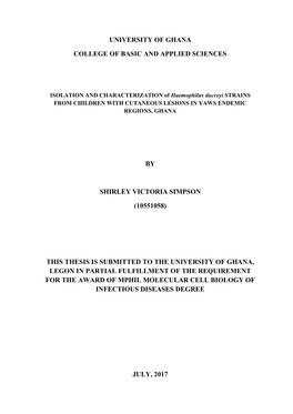 University of Ghana College of Basic and Applied Sciences by Shirley Victoria Simpson (10551058) This Thesis Is Submitted To