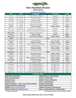 Men's Basketball 2015-2016 Schedule