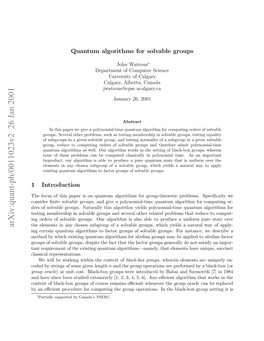 Arxiv:Quant-Ph/0011023V2 26 Jan 2001 Ru Oracle Group Ya ﬃin Rcdr O Optn H Ru Operations