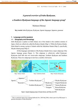 A General Overview of Irabu Ryukyuan, a Southern Ryukyuan Language of the Japonic Language Group1
