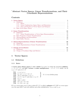Abstract Vector Spaces, Linear Transformations, and Their Coordinate Representations Contents 1 Vector Spaces