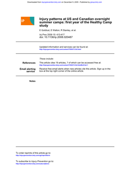 (2009). Injury Patterns at US and Canadian Overnight Summer Camps