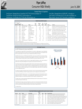 Piper Jaffray Consumer M&A Weekly