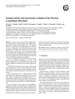 Seismic Activity and Neotectonic Evolution of the Western Carpathians (Slovakia)