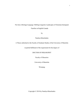 Not Just a Heritage Language: Shifting Linguistic Landscapes of Ukrainian Immigrant