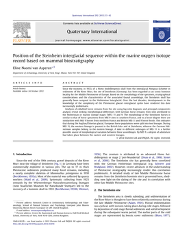 Position of the Steinheim Interglacial Sequence Within the Marine Oxygen Isotope Record Based on Mammal Biostratigraphy