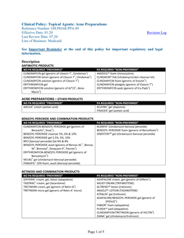 Clinical Policy: Topical Agents: Acne Preparations