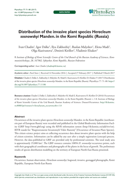 Distribution of the Invasive Plant Species ﻿﻿Heracleum Sosnowskyi﻿﻿ Manden. in the Komi Republic