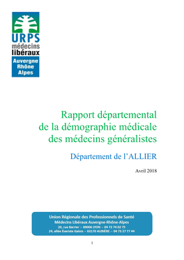 Rapport Départemental De La Démographie Médicale Des