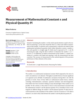 Measurement of Mathematical Constant P and Physical Quantity Pi