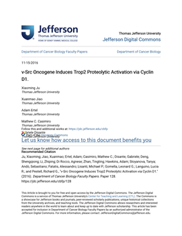 V-Src Oncogene Induces Trop2 Proteolytic Activation Via Cyclin D1