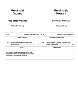 Provincial Gazette Provinsiale Koerant Free State Province Provinsie