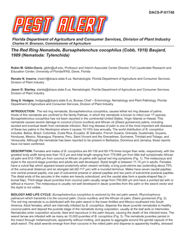 The Red Ring Nematode, Bursaphelenchus Cocophilus (Cobb, 1919) Baujard, 1989 (Nematoda: Tylenchida)
