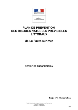 PLAN DE PRÉVENTION DES RISQUES NATURELS PRÉVISIBLES LITTORAUX De La Faute-Sur-Mer