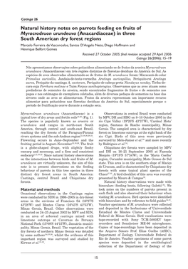 Natural History Notes on Parrots Feeding on Fruits of Myracrodruon