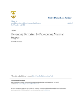 Preventing Terrorism by Prosecuting Material Support Brian P