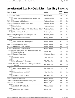 Accelerated Reader Quiz List - Reading Practice Page 1 of 61