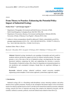 Enhancing the Potential Policy Impact of Industrial Ecology