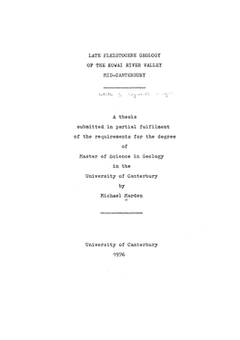 Late Pleistocene Geology of the Kowai River Valley, Mid-Canterbury