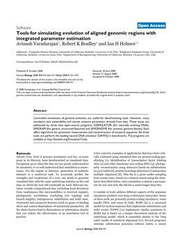 Tools for Simulating Evolution of Aligned Genomic Regions with Integrated Parameter Estimation Avinash Varadarajan*, Robert K Bradley† and Ian H Holmes†‡
