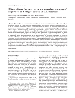 Effects of Inter-Fire Intervals on the Reproductive Output of Resprouters