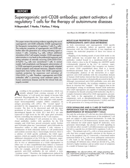 Superagonistic Anti-CD28 Antibodies: Potent Activators of Regulatory T Cells for the Therapy of Autoimmune Diseases N Beyersdorf, T Hanke, T Kerkau, T Hu¨Nig