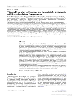 Vitamin D, Parathyroid Hormone and the Metabolic Syndrome in Middle