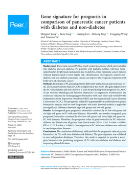 Gene Signature for Prognosis in Comparison of Pancreatic Cancer Patients with Diabetes and Non-Diabetes