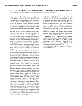 Analyzing an Increase in Micrometeorites Located in Low Earth Orbit in Comparison to Explorer 1