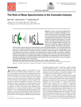 The Role of Mass Spectrometry in the Cannabis Industry