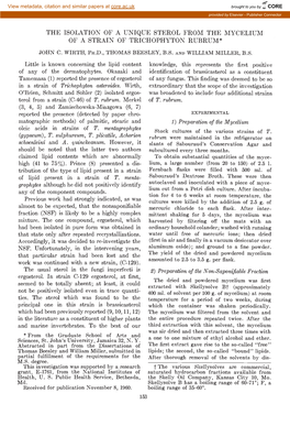 The Isolation of a Unique Sterol from the Mycelium of a Strain of Trichophyton Rubrum* John C