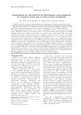 Comparison of the Effects of Metformin and Goserelin in Patients with Polycystic Ovary Syndrome