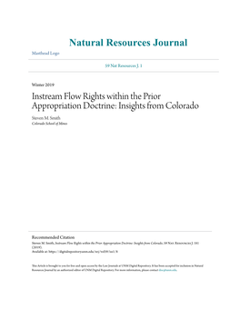 Instream Flow Rights Within the Prior Appropriation Doctrine: Insights from Colorado Steven M