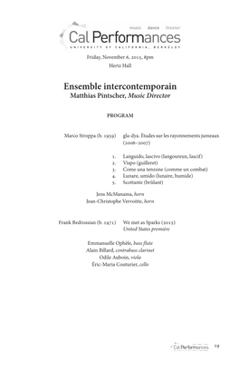 Ensemble Intercontemporain Matthias Pintscher, Music Director